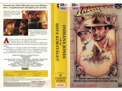 Indiana Jones och Det Sista Korståget   VHS  Inst.